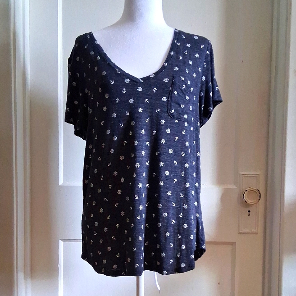 Women's Navy Notical V-Neck Top